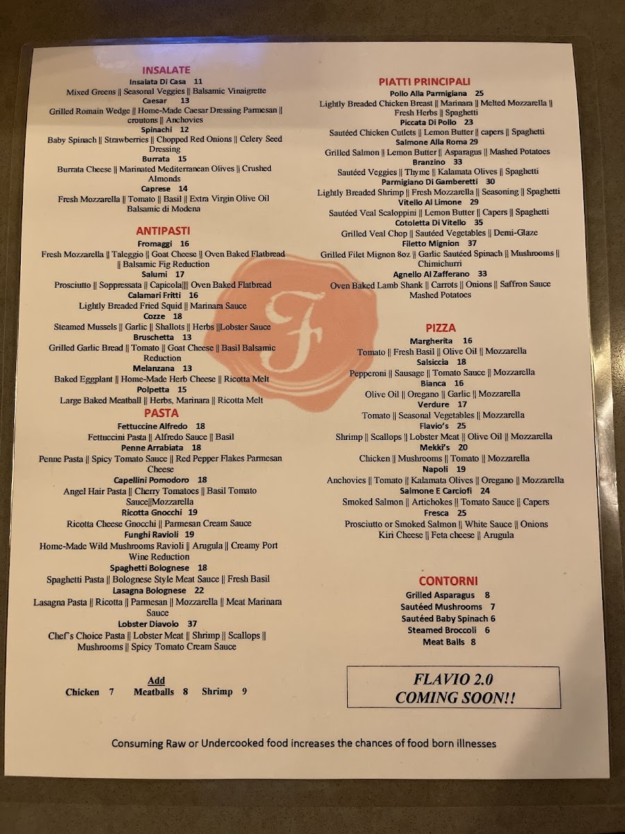 Menu Flavio Restaurant Dc-10