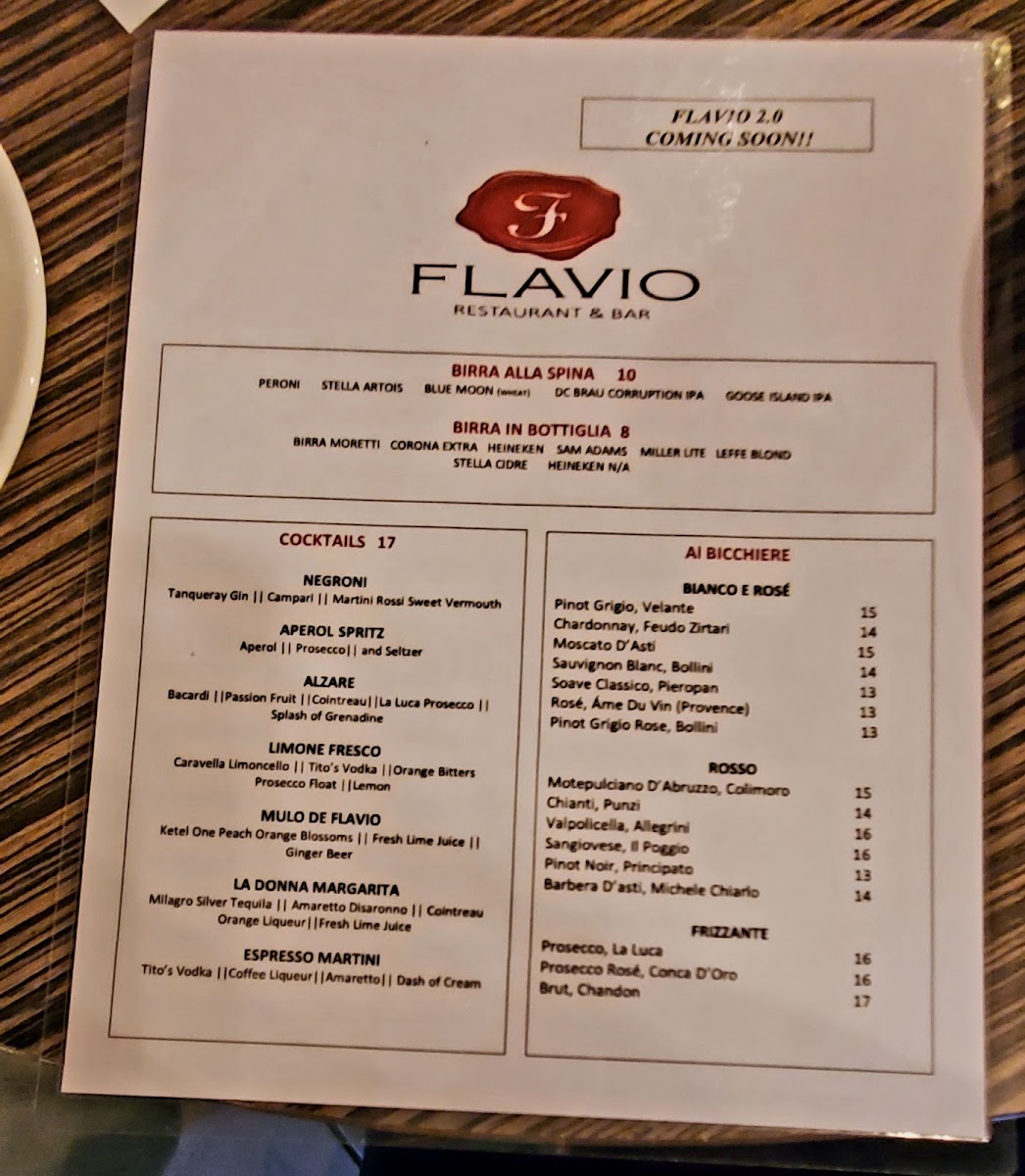 Menu Flavio Restaurant Dc-5