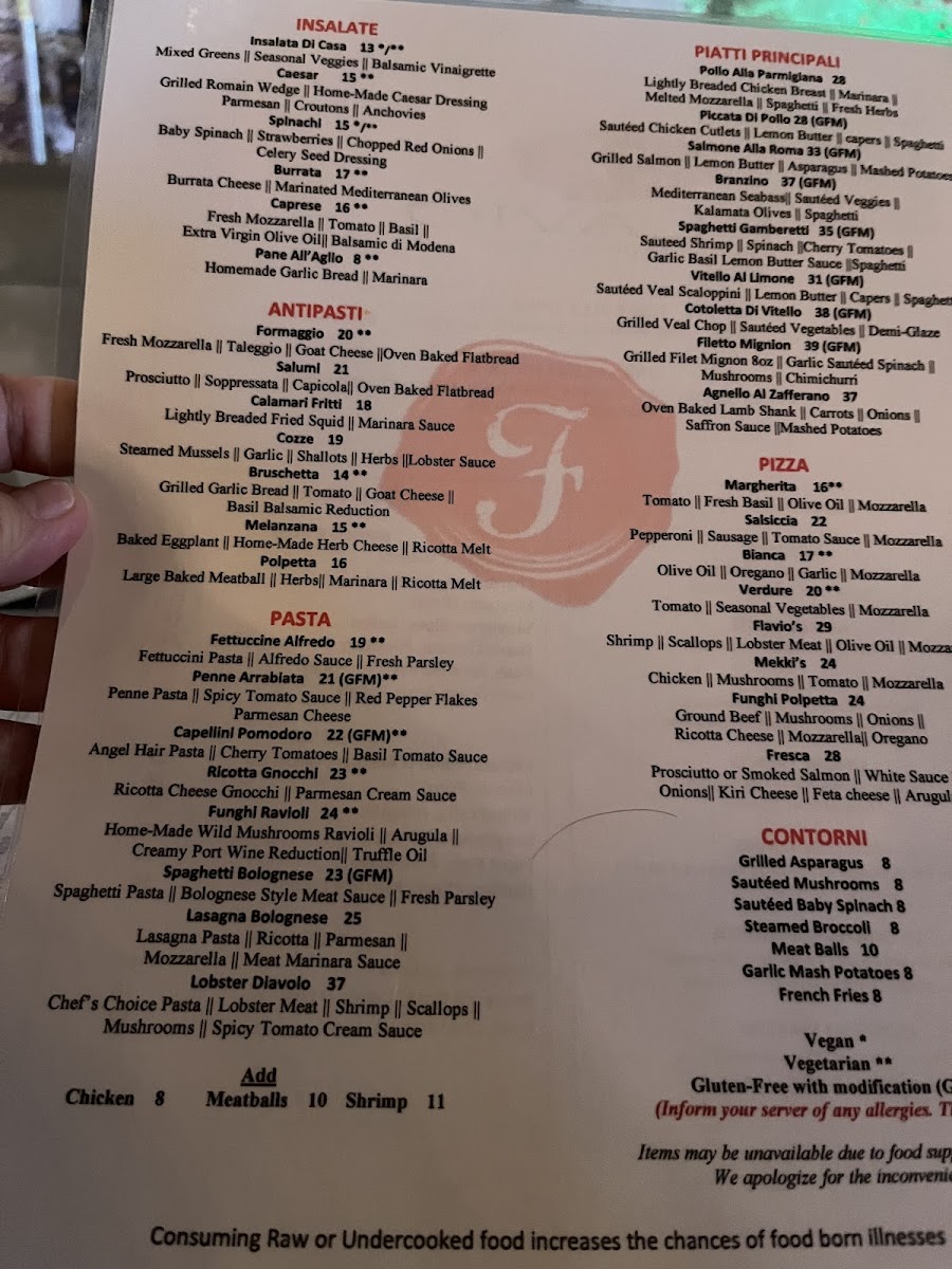 Menu Flavio Restaurant Dc-7