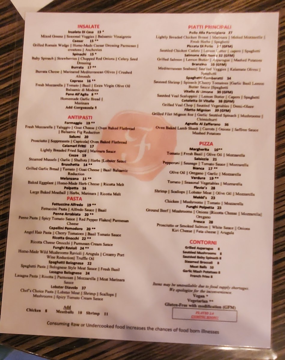 Menu Flavio Restaurant Dc-8